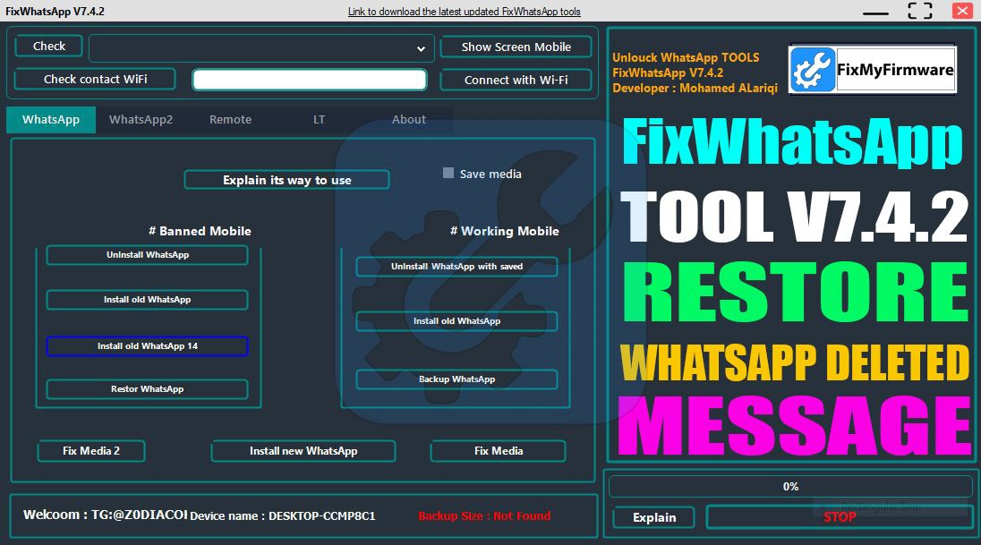 FixWhatsApp Tool V7.4.2 Restore WhatsApp Deleted Message Free